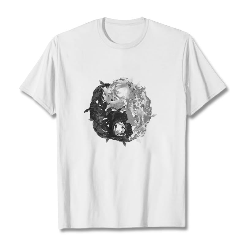 Buddha Stones Yin Yang Koi Fish Combination Cotton Tee T-shirt - White - 2XL - image 1