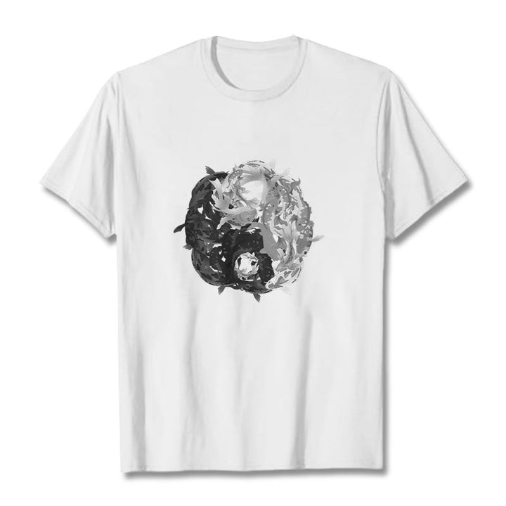 Buddha Stones Yin Yang Koi Fish Combination Cotton Tee T-shirt - White - 2XL - image 1