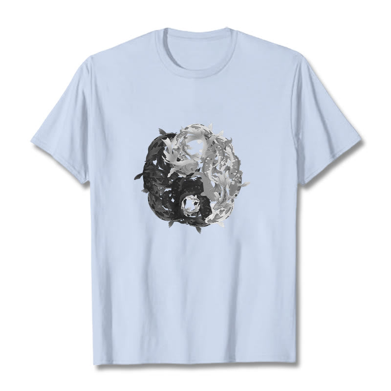 Buddha Stones Yin Yang Koi Fish Combination Cotton Tee T-shirt - LightCyan - 2XL - image 12