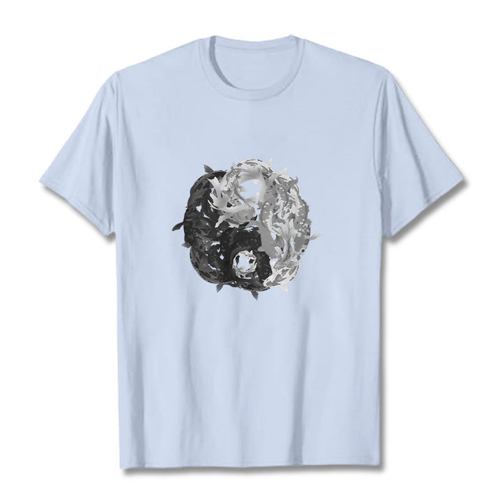 Buddha Stones Yin Yang Koi Fish Combination Cotton Tee T-shirt - LightCyan - 2XL - image 12