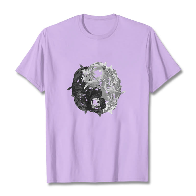 Buddha Stones Yin Yang Koi Fish Combination Cotton Tee T-shirt - Plum - 2XL - image 17