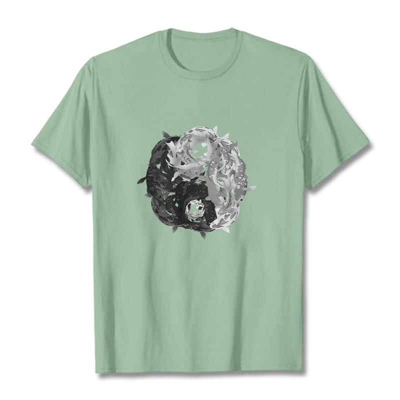Buddha Stones Yin Yang Koi Fish Combination Cotton Tee T-shirt - PaleGreen - 2XL - image 15