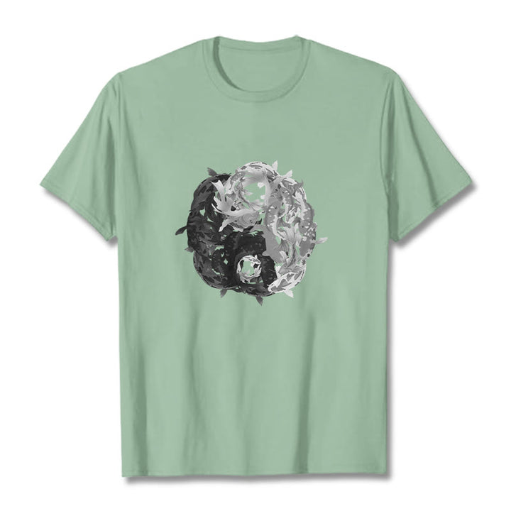 Buddha Stones Yin Yang Koi Fish Combination Cotton Tee T-shirt - PaleGreen - 2XL - image 15