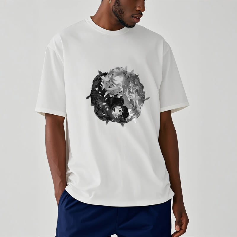 Buddha Stones Yin Yang Koi Fish Combination Cotton Tee T-shirt