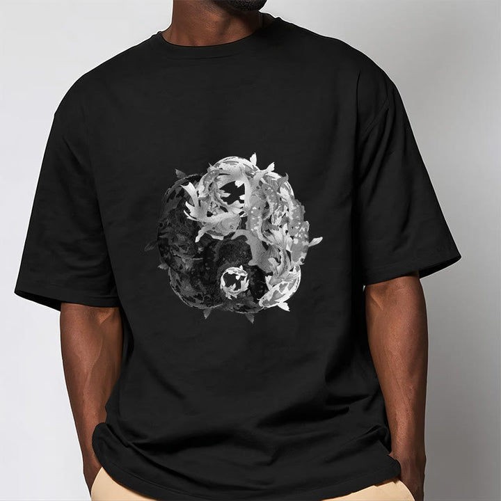 Buddha Stones Yin Yang Koi Fish Combination Cotton Tee T-shirt