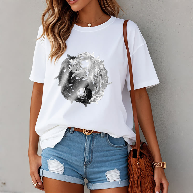Buddha Stones Yin Yang Koi Fish Combination Cotton Tee T-shirt - image 2