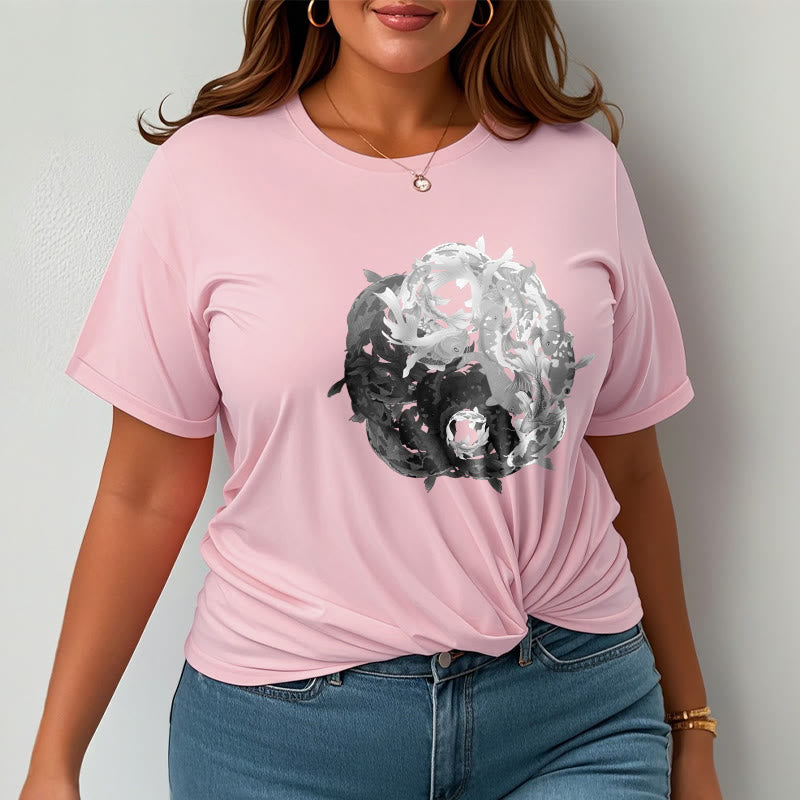 Buddha Stones Yin Yang Koi Fish Combination Cotton Tee T-shirt