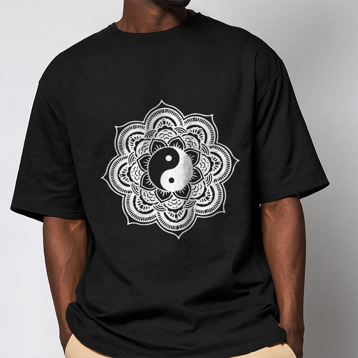 Buddha Stones Mandala Yin Yang Cotton Tee T-shirt