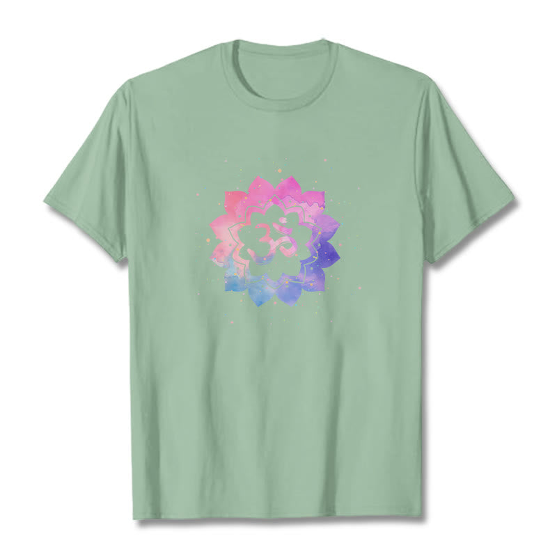 Buddha Stones Om Colorful Lotus Cotton Tee T-shirt - PaleGreen - 2XL - image 19