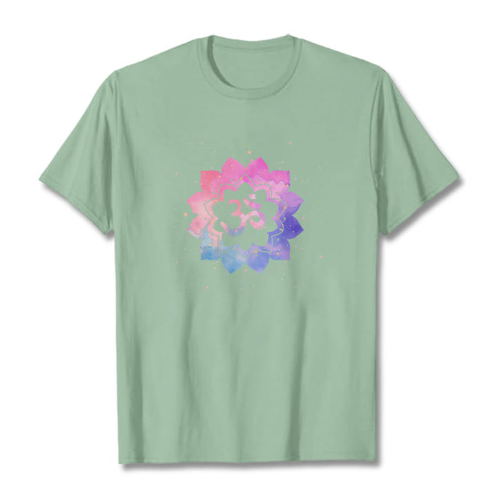 Buddha Stones Om Colorful Lotus Cotton Tee T-shirt - PaleGreen - 2XL - image 19