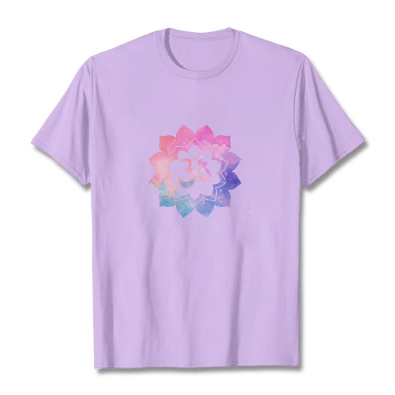 Buddha Stones Om Colorful Lotus Cotton Tee T-shirt - Plum - 2XL - image 9