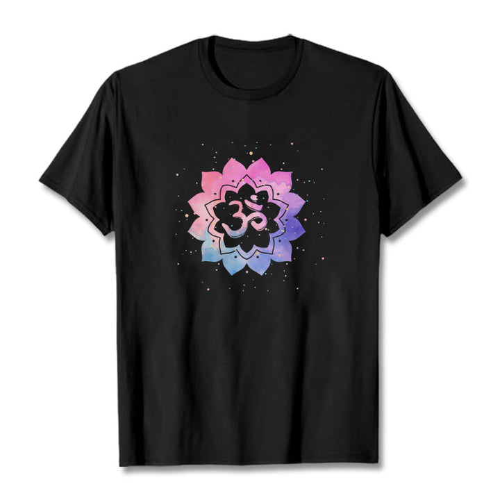 Buddha Stones Om Colorful Lotus Cotton Tee T-shirt - Black - 2XL - image 5