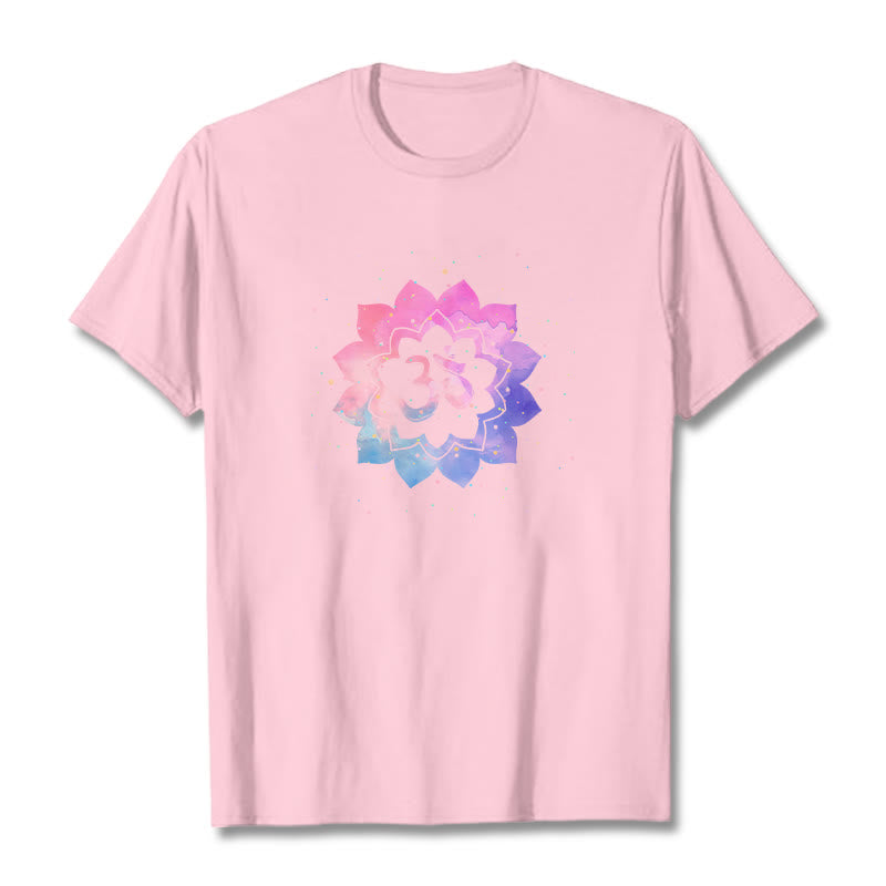 Buddha Stones Om Colorful Lotus Cotton Tee T-shirt - LightPink - 2XL - image 12