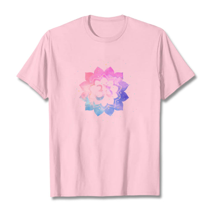 Buddha Stones Om Colorful Lotus Cotton Tee T-shirt - LightPink - 2XL - image 12