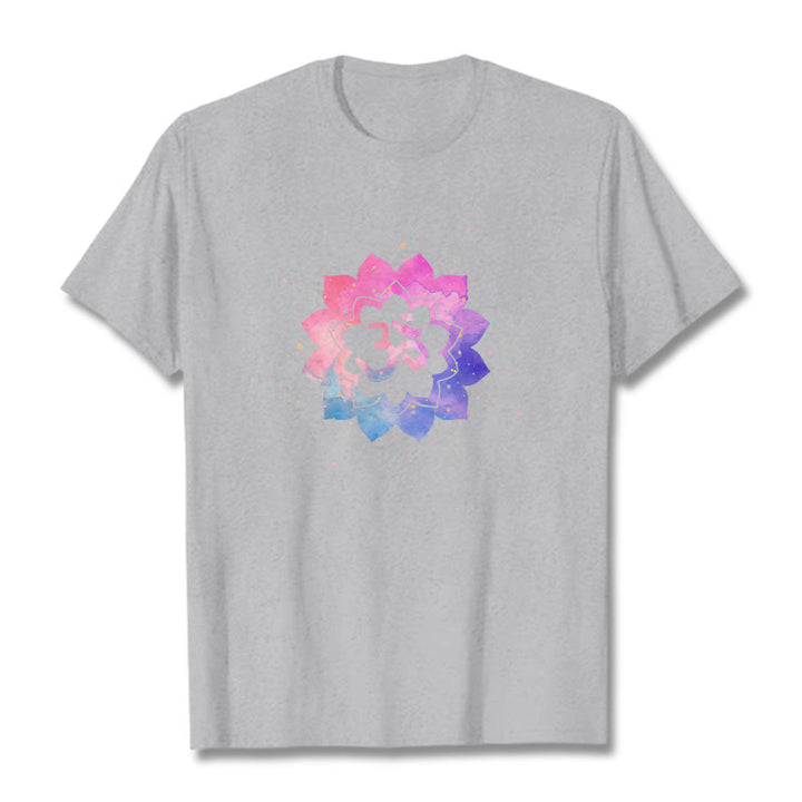 Buddha Stones Om Colorful Lotus Cotton Tee T-shirt - LightGrey - 2XL - image 16