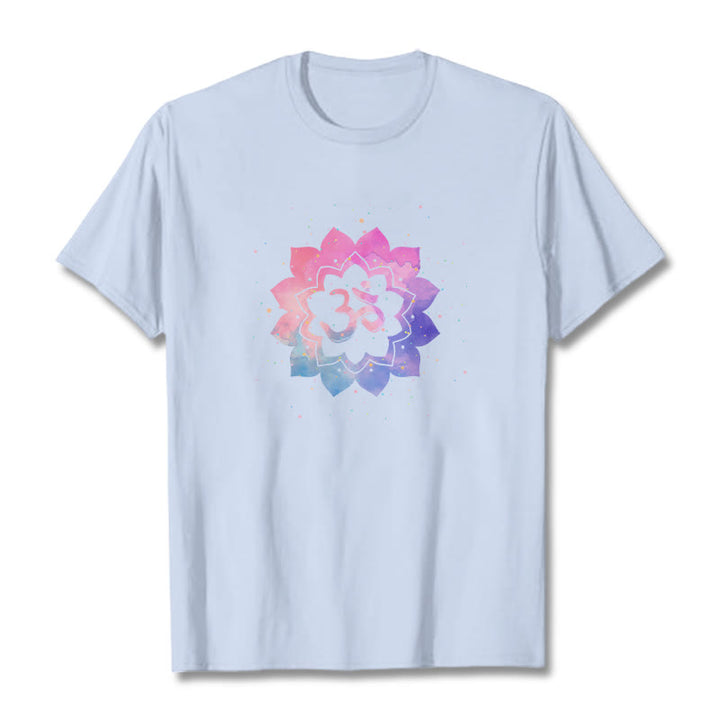 Buddha Stones Om Colorful Lotus Cotton Tee T-shirt - LightCyan - 2XL - image 11