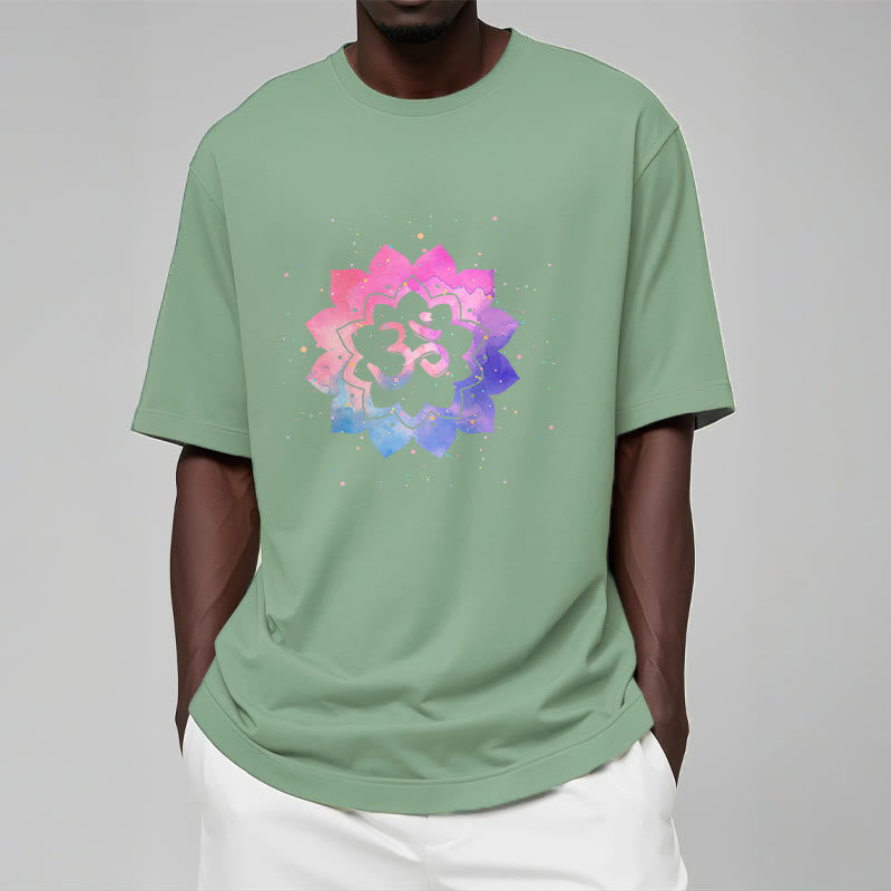 Buddha Stones Om Colorful Lotus Cotton Tee T-shirt