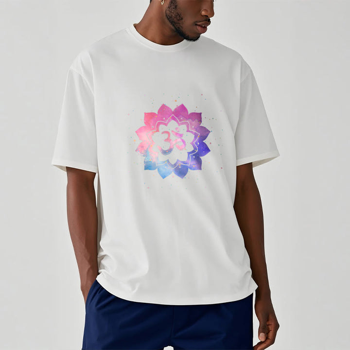 Buddha Stones Om Colorful Lotus Cotton Tee T-shirt