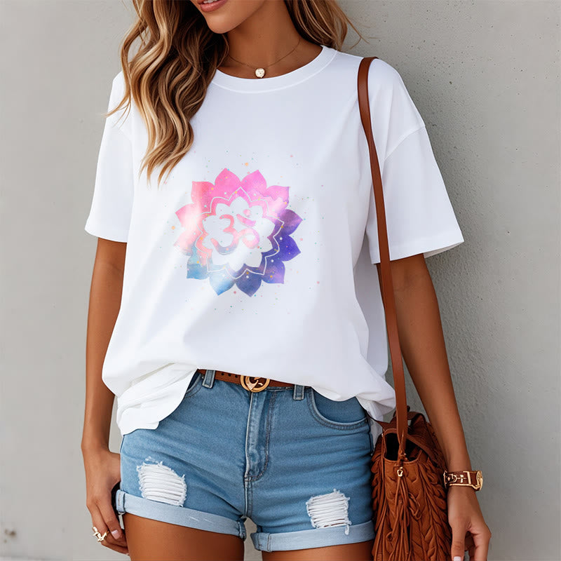Buddha Stones Om Colorful Lotus Cotton Tee T-shirt - image 2