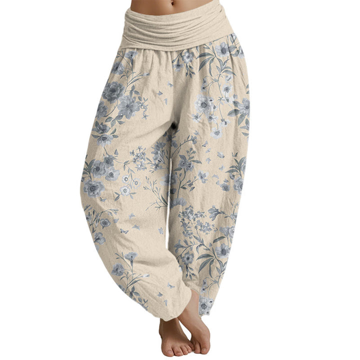 Buddha Stones Summer Bohemian Floral Pattern Women's Elastic Waist Harem Pants