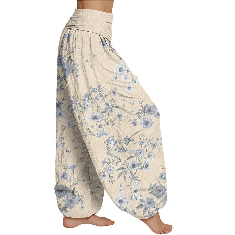 Buddha Stones Summer Bohemian Floral Pattern Women's Elastic Waist Harem Pants