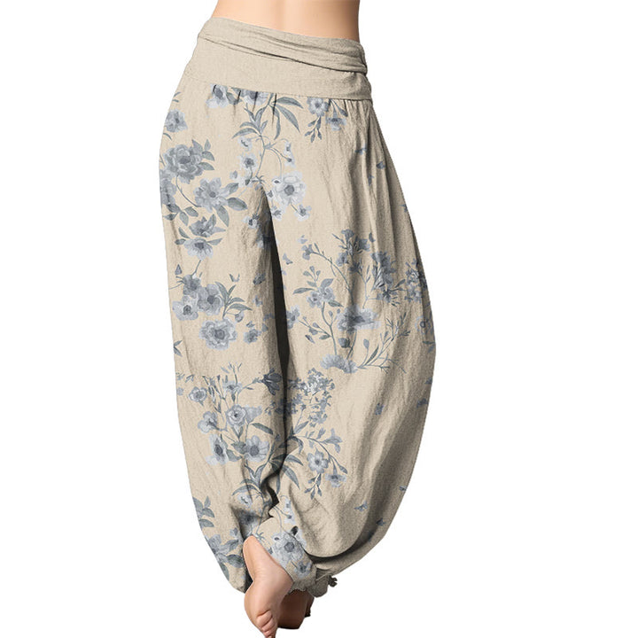 Buddha Stones Summer Bohemian Floral Pattern Women's Elastic Waist Harem Pants