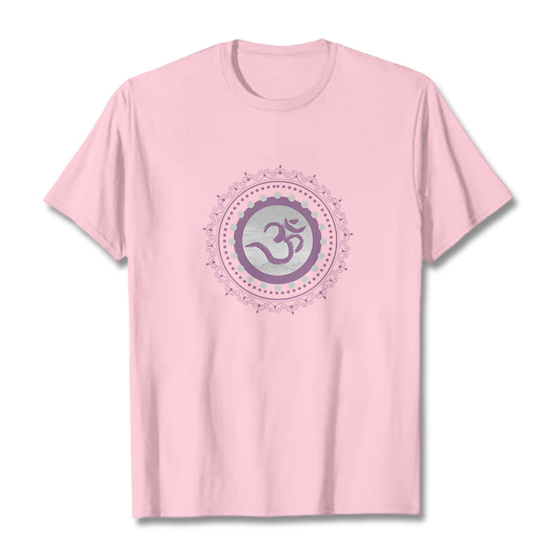 Buddha Stones Om Mandala Pattern Cotton Tee T-shirt - LightPink - 2XL - image 12