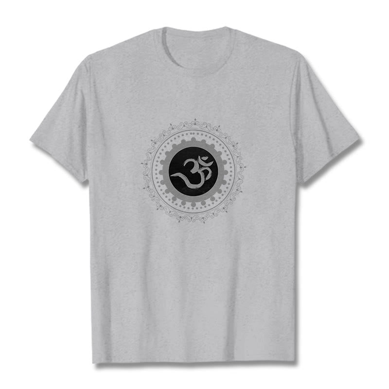 Buddha Stones Om Mandala Pattern Cotton Tee T-shirt - LightGrey - 2XL - image 16