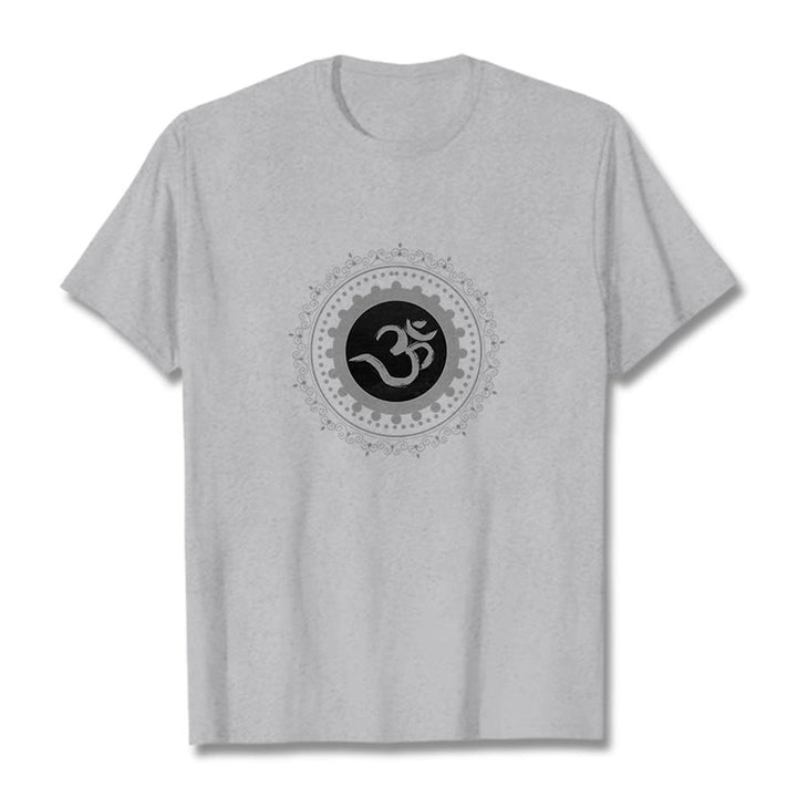 Buddha Stones Om Mandala Pattern Cotton Tee T-shirt - LightGrey - 2XL - image 16