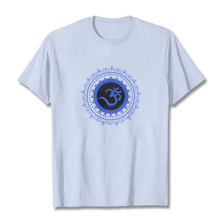 Buddha Stones Om Mandala Pattern Cotton Tee T-shirt - LightCyan - 2XL - image 11