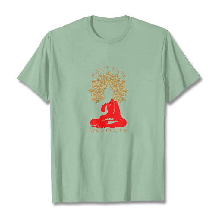 Buddha Stones DON'T HATE MEDITATE Cotton Tee T-shirt - PaleGreen - 2XL - image 19