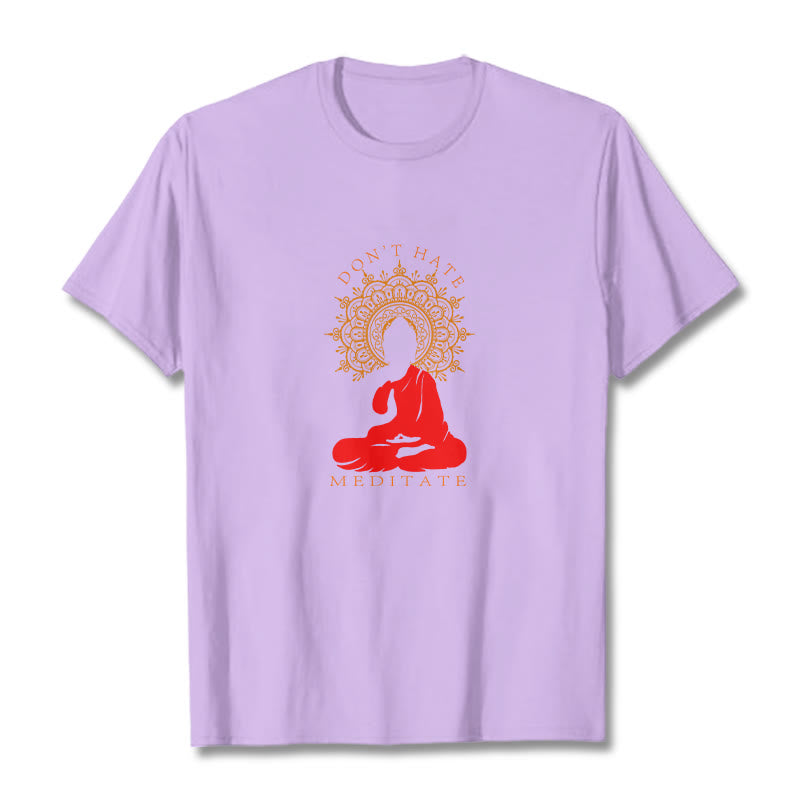 Buddha Stones DON'T HATE MEDITATE Cotton Tee T-shirt - Plum - 2XL - image 17