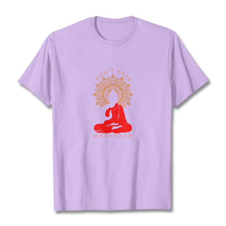 Buddha Stones DON'T HATE MEDITATE Cotton Tee T-shirt - Plum - 2XL - image 17