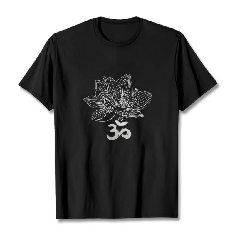Buddha Stones Om Lotus Sketch Cotton Tee T-shirt - Black - 2XL - image 1