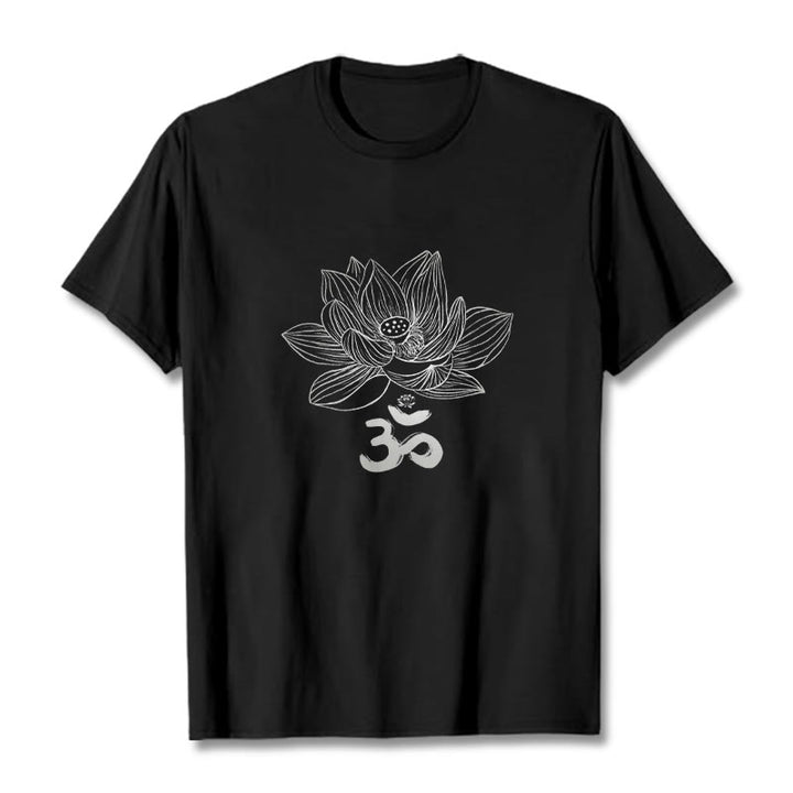Buddha Stones Om Lotus Sketch Cotton Tee T-shirt - Black - 2XL - image 1