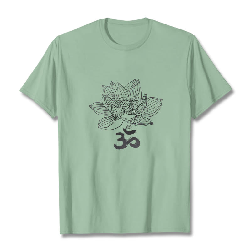 Buddha Stones Om Lotus Sketch Cotton Tee T-shirt - PaleGreen - 2XL - image 19