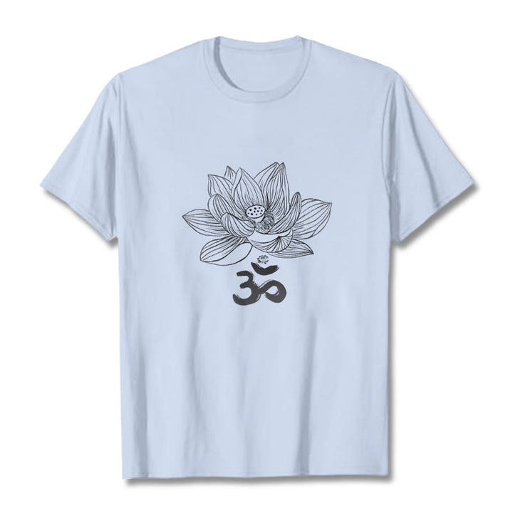 Buddha Stones Om Lotus Sketch Cotton Tee T-shirt - LightCyan - 2XL - image 14