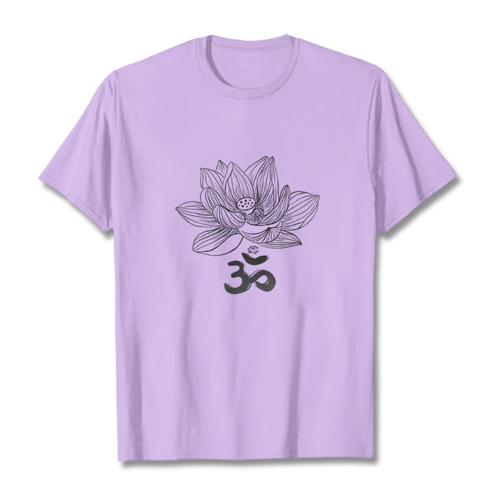 Buddha Stones Om Lotus Sketch Cotton Tee T-shirt