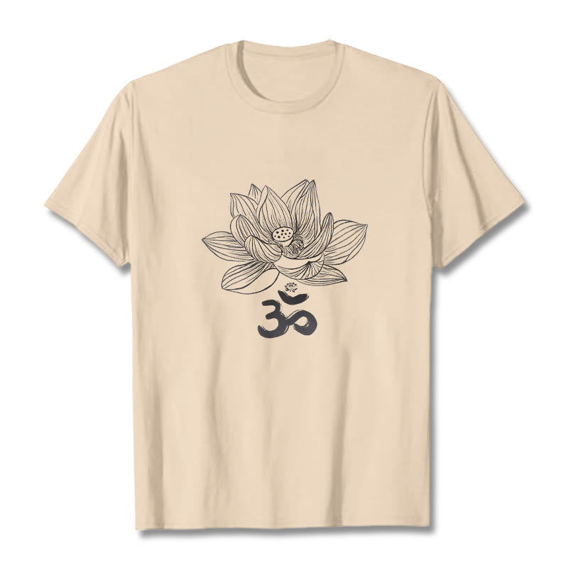 Buddha Stones Om Lotus Sketch Cotton Tee T-shirt - Bisque - 2XL - image 12