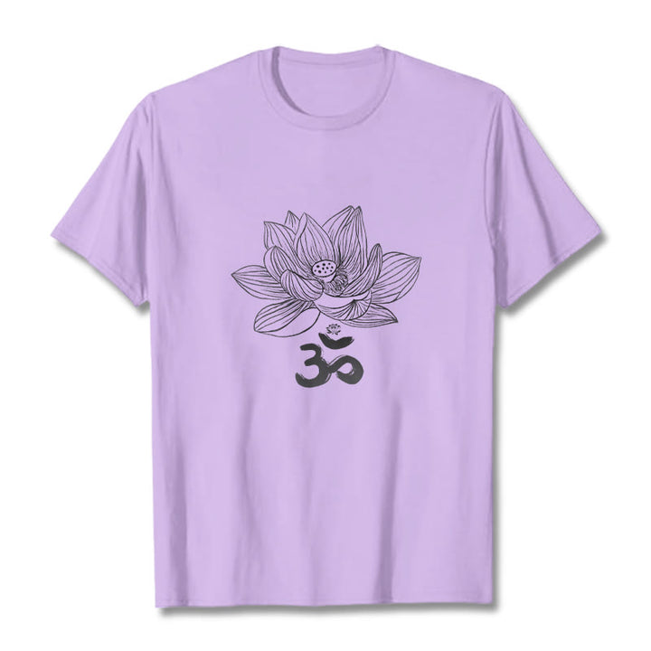 Buddha Stones Om Lotus Sketch Cotton Tee T-shirt - Plum - 2XL - image 17