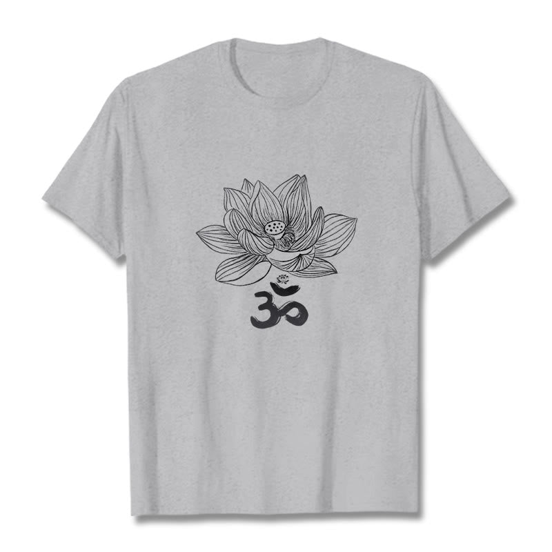 Buddha Stones Om Lotus Sketch Cotton Tee T-shirt - LightGrey - 2XL - image 11