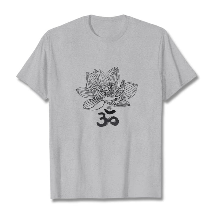Buddha Stones Om Lotus Sketch Cotton Tee T-shirt - LightGrey - 2XL - image 11