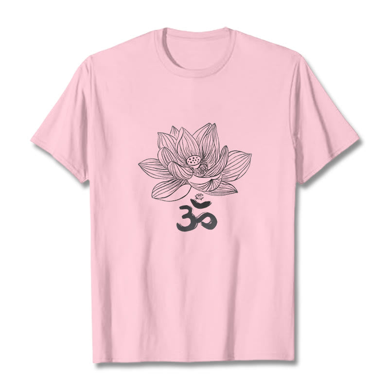 Buddha Stones Om Lotus Sketch Cotton Tee T-shirt - LightPink - 2XL - image 15