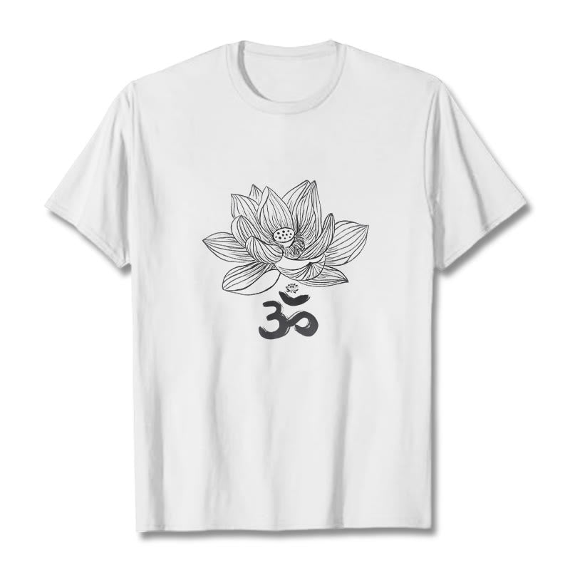 Buddha Stones Om Lotus Sketch Cotton Tee T-shirt - White - 2XL - image 8