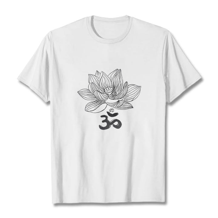 Buddha Stones Om Lotus Sketch Cotton Tee T-shirt - White - 2XL - image 8