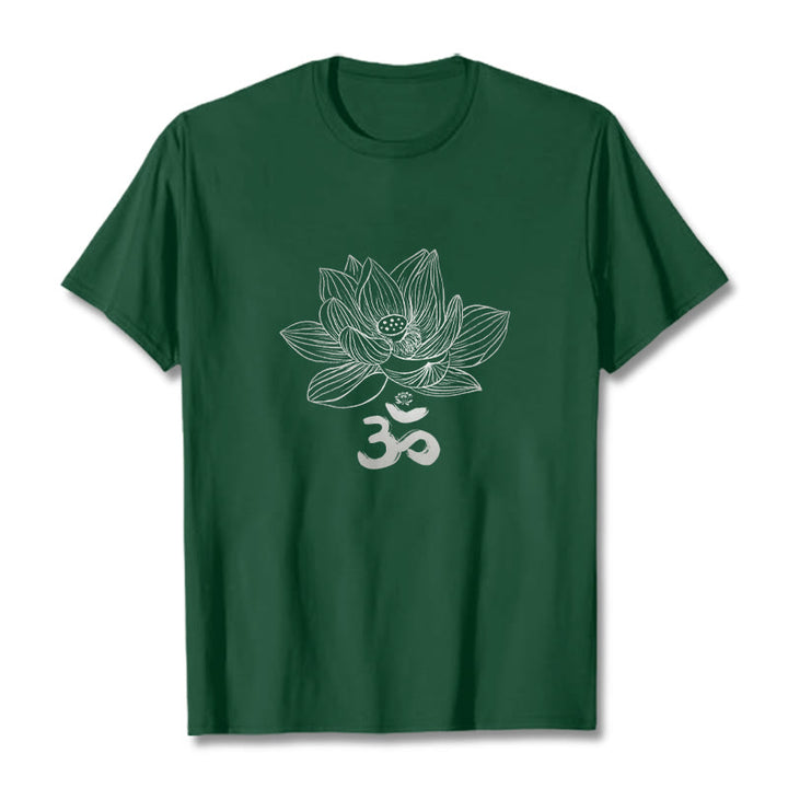 Buddha Stones Om Lotus Sketch Cotton Tee T-shirt - ForestGreen - 2XL - image 6