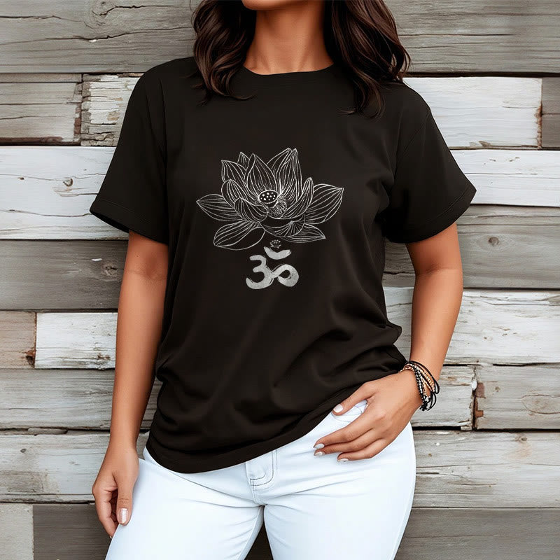 Buddha Stones Om Lotus Sketch Cotton Tee T-shirt