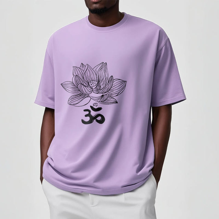 Buddha Stones Om Lotus Sketch Cotton Tee T-shirt