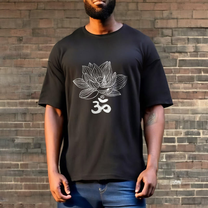 Buddha Stones Om Lotus Sketch Cotton Tee T-shirt