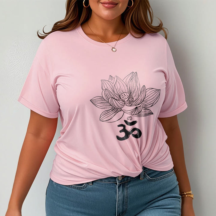 Buddha Stones Om Lotus Sketch Cotton Tee T-shirt